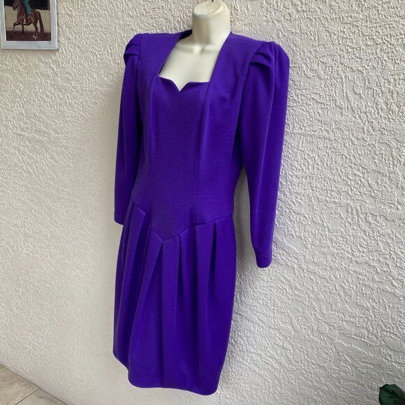 NEIMAN MARCUS Wool 70S DRESS Sz 10 Purple Vintage - Picture 2 of 11